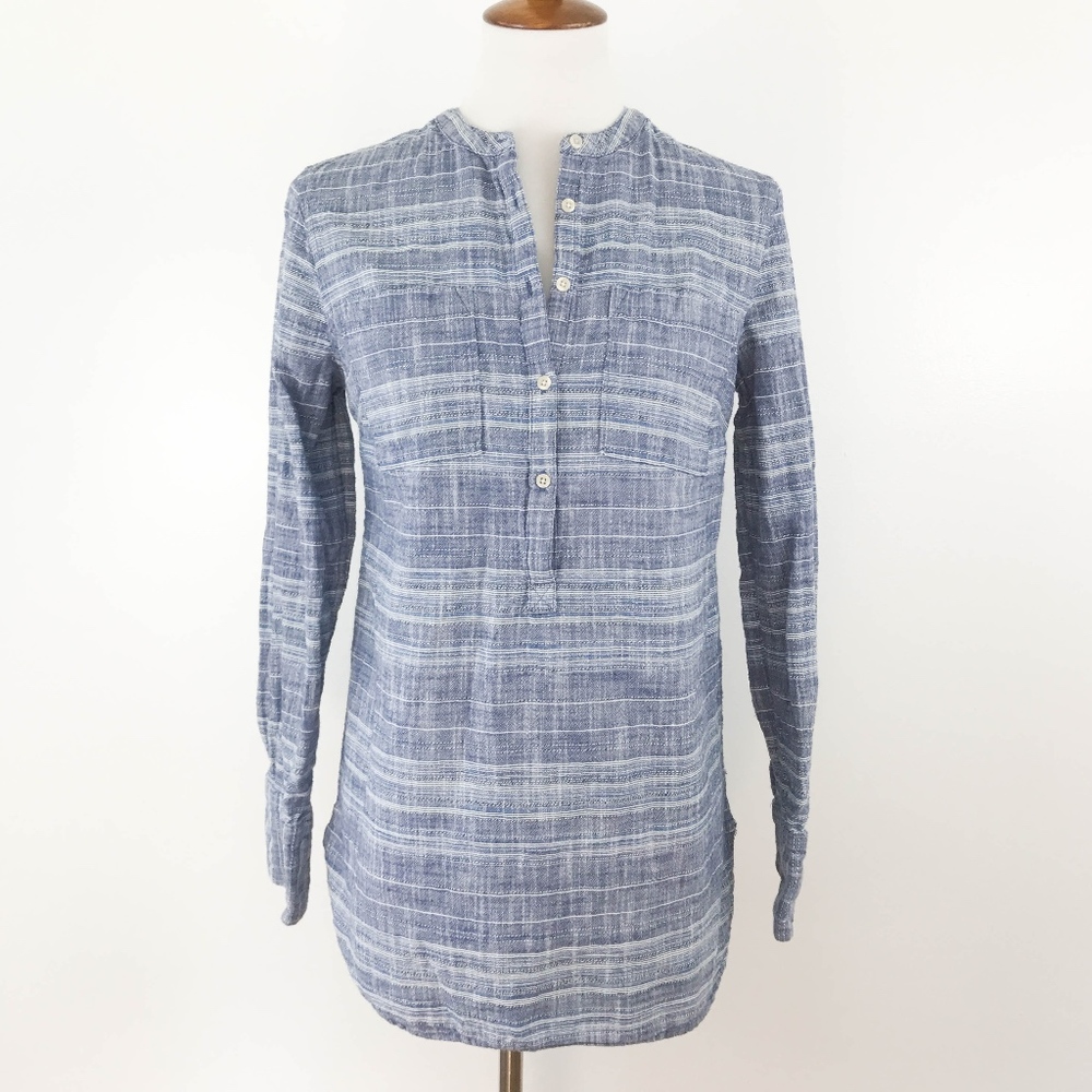 Merona Tunic Medium Striped Chambray Popover Blue